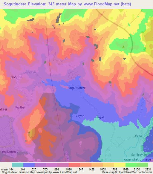 Sogutludere,Turkey Elevation Map