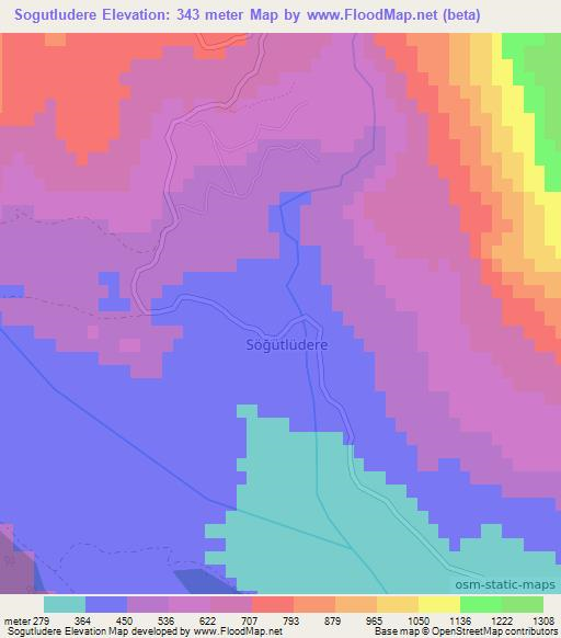 Sogutludere,Turkey Elevation Map