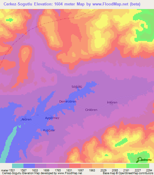 Cerkez-Sogutlu,Turkey Elevation Map