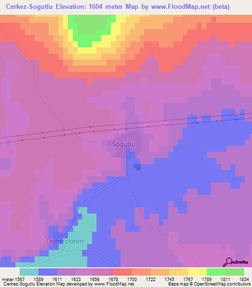 Cerkez-Sogutlu,Turkey Elevation Map