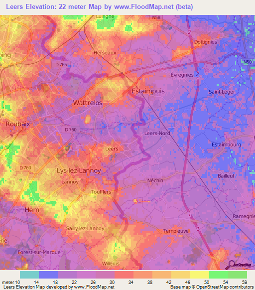 Leers,France Elevation Map