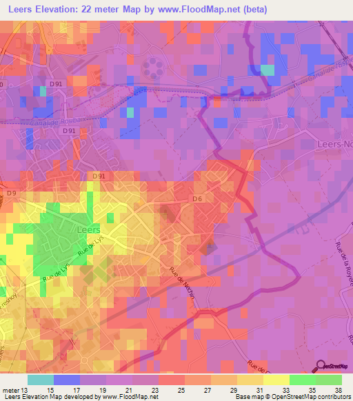 Leers,France Elevation Map