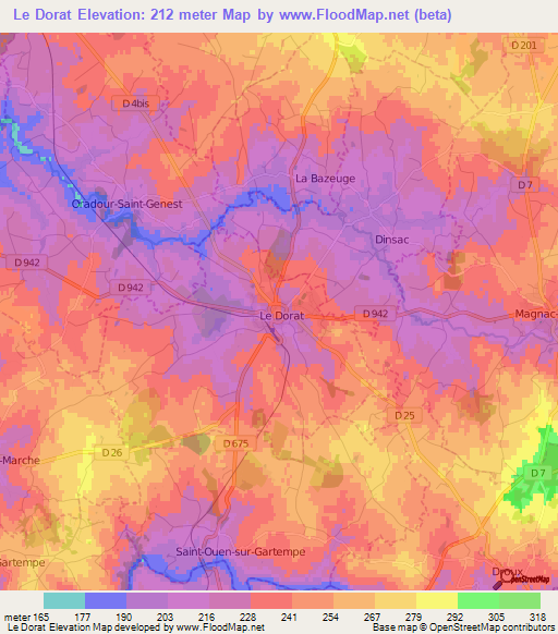 Le Dorat,France Elevation Map