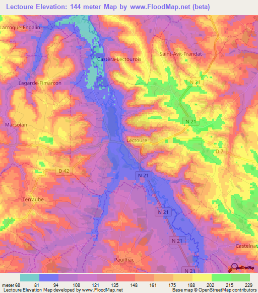 Lectoure,France Elevation Map