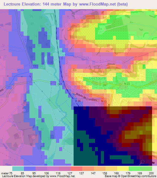 Lectoure,France Elevation Map