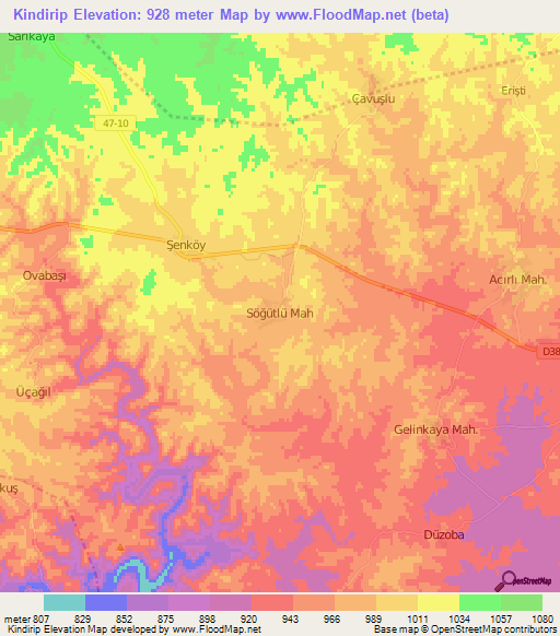 Kindirip,Turkey Elevation Map