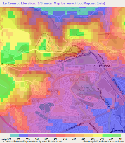 Le Creusot,France Elevation Map