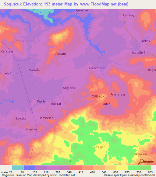 Sogutcuk,Turkey Elevation Map