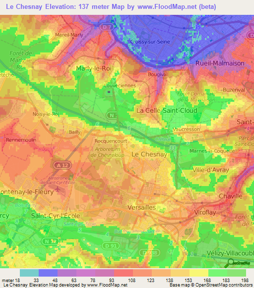 Le Chesnay,France Elevation Map