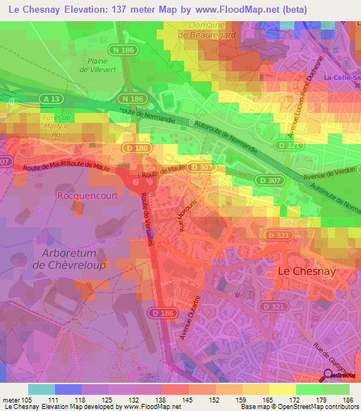 Le Chesnay,France Elevation Map