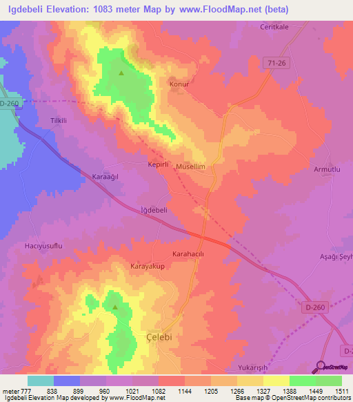 Igdebeli,Turkey Elevation Map