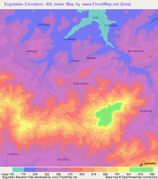 Sogutalan,Turkey Elevation Map