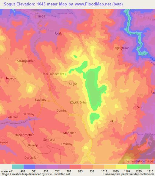 Sogut,Turkey Elevation Map