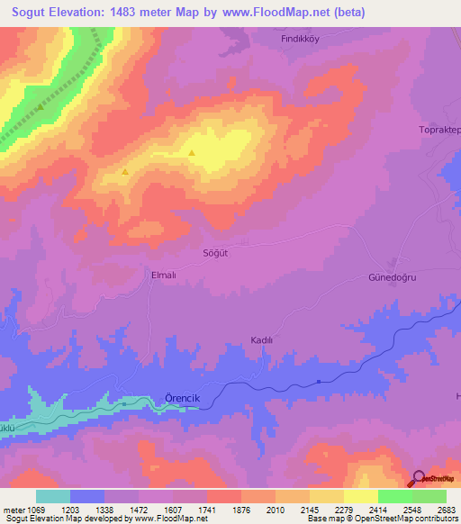 Sogut,Turkey Elevation Map