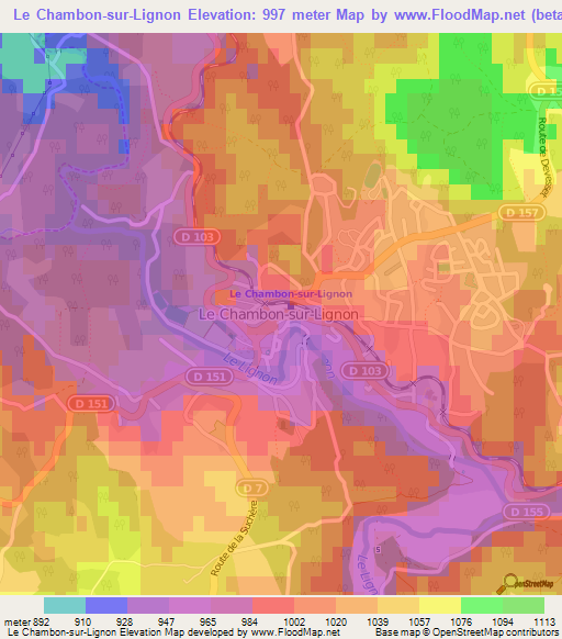 Le Chambon-sur-Lignon,France Elevation Map