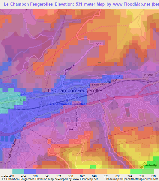 Le Chambon-Feugerolles,France Elevation Map