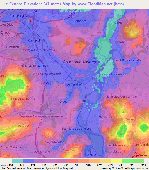 Le Cendre,France Elevation Map