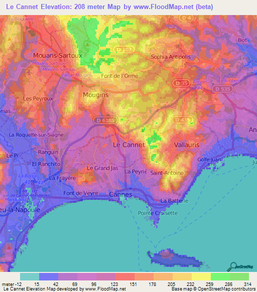 Le Cannet,France Elevation Map