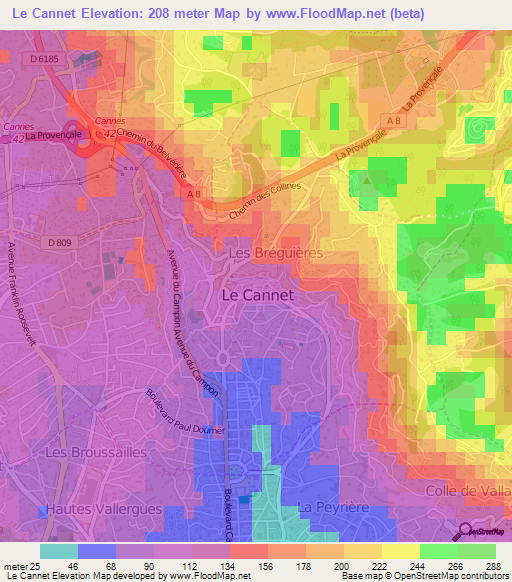 Le Cannet,France Elevation Map