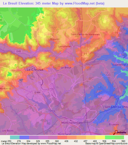 Le Breuil,France Elevation Map