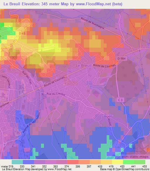 Le Breuil,France Elevation Map