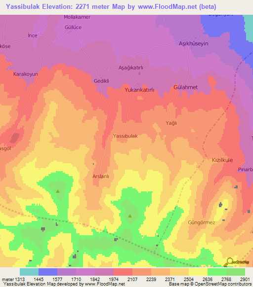 Yassibulak,Turkey Elevation Map