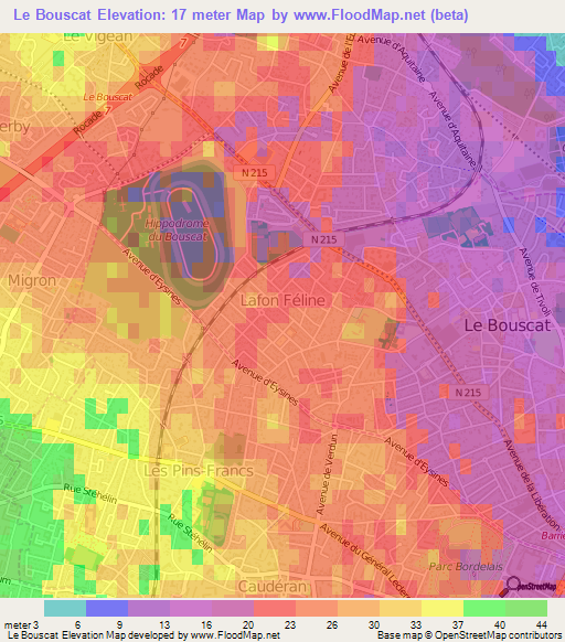 Le Bouscat,France Elevation Map