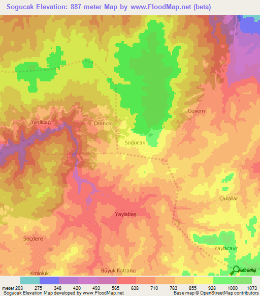 Sogucak,Turkey Elevation Map