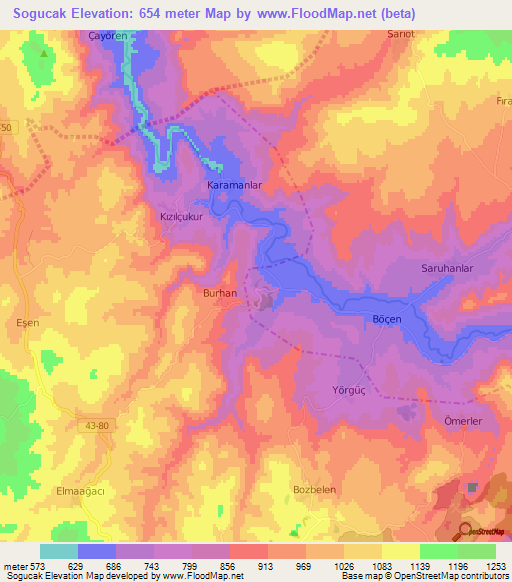 Sogucak,Turkey Elevation Map