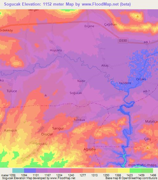 Sogucak,Turkey Elevation Map