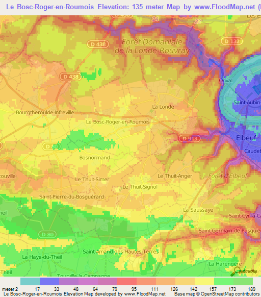 Le Bosc-Roger-en-Roumois,France Elevation Map