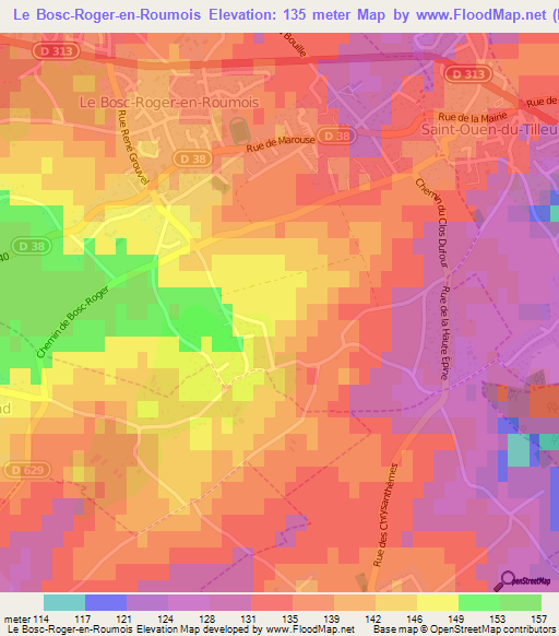 Le Bosc-Roger-en-Roumois,France Elevation Map