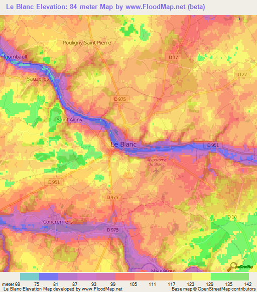 Le Blanc,France Elevation Map