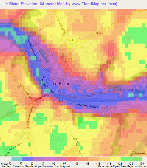 Le Blanc,France Elevation Map