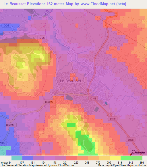 Le Beausset,France Elevation Map