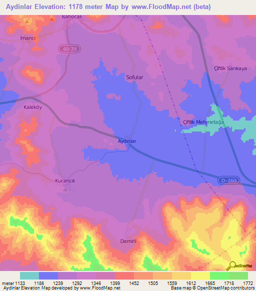 Aydinlar,Turkey Elevation Map