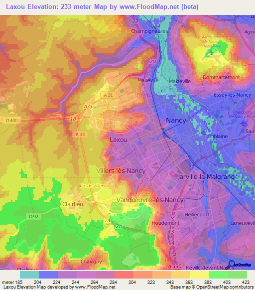 Laxou,France Elevation Map