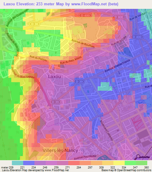 Laxou,France Elevation Map