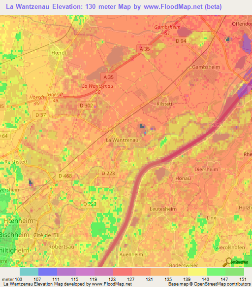 La Wantzenau,France Elevation Map