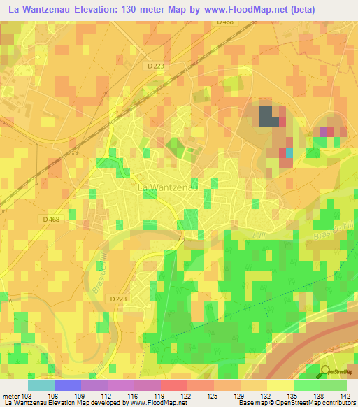 La Wantzenau,France Elevation Map