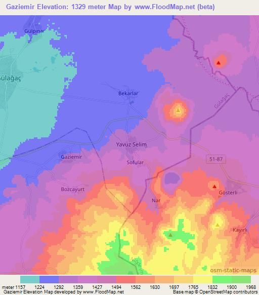 Gaziemir,Turkey Elevation Map