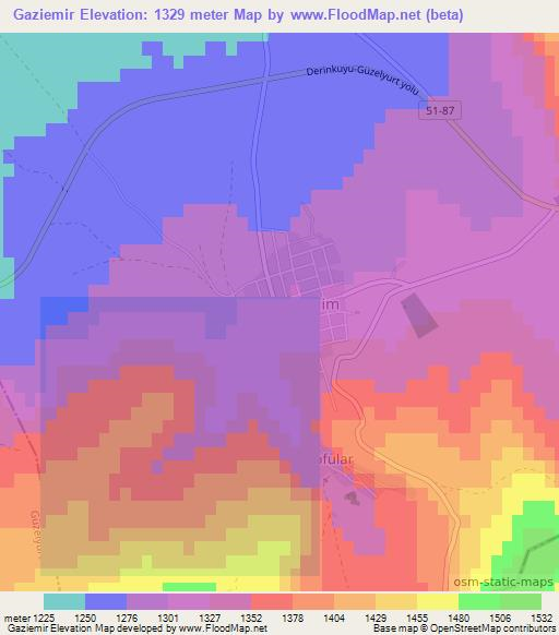 Gaziemir,Turkey Elevation Map