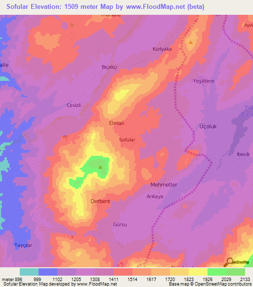 Sofular,Turkey Elevation Map