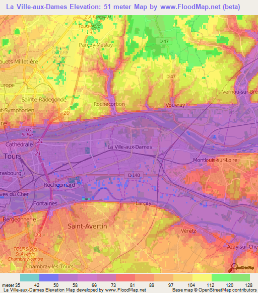 La Ville-aux-Dames,France Elevation Map