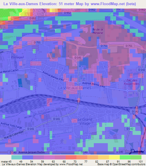 La Ville-aux-Dames,France Elevation Map