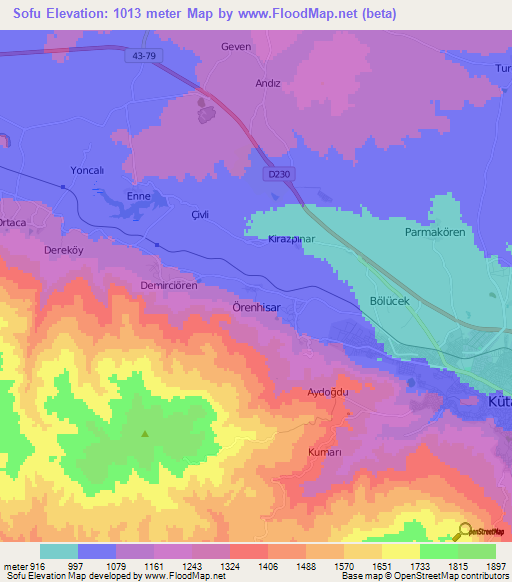 Sofu,Turkey Elevation Map