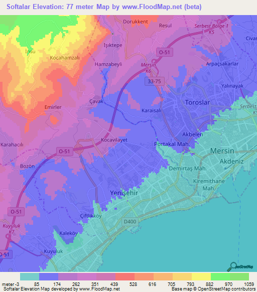 Softalar,Turkey Elevation Map
