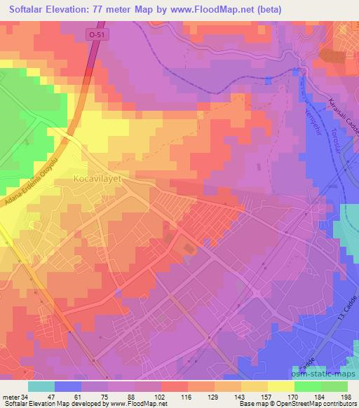 Softalar,Turkey Elevation Map