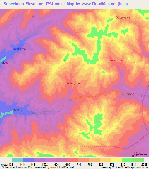 Sobecimen,Turkey Elevation Map