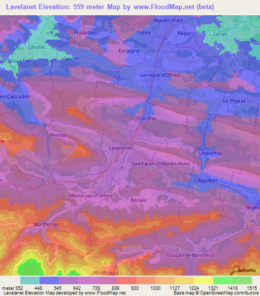 Lavelanet,France Elevation Map